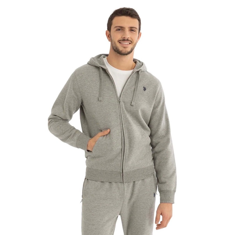 NWT U.S. Polo Assn Men's Everyday Full Zip Fleece Hoodie Heather Gray Size 3XL